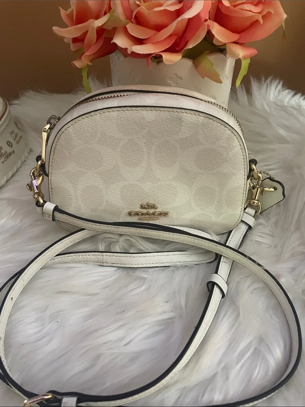 Coach Cream/White Signature Dome Crossbody with Gold Hardware